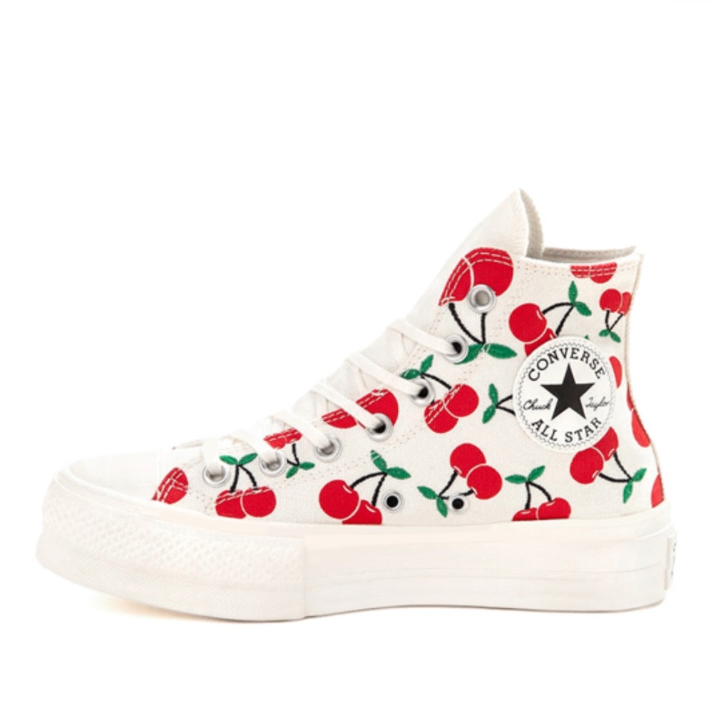 Converse White and Red Cherry Print High-Top Sneakers